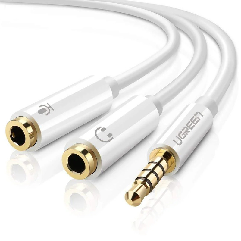 Ugreen Headphone Splitter Cable with Mic - White - كابل